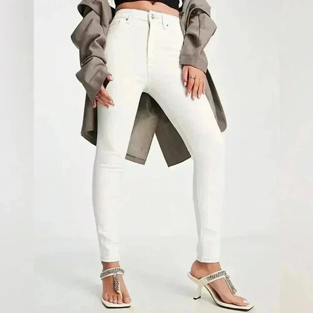 Topshop Jamie High Rise Skinny Jeans White  Ankle Cropped Raw Hem Size 26